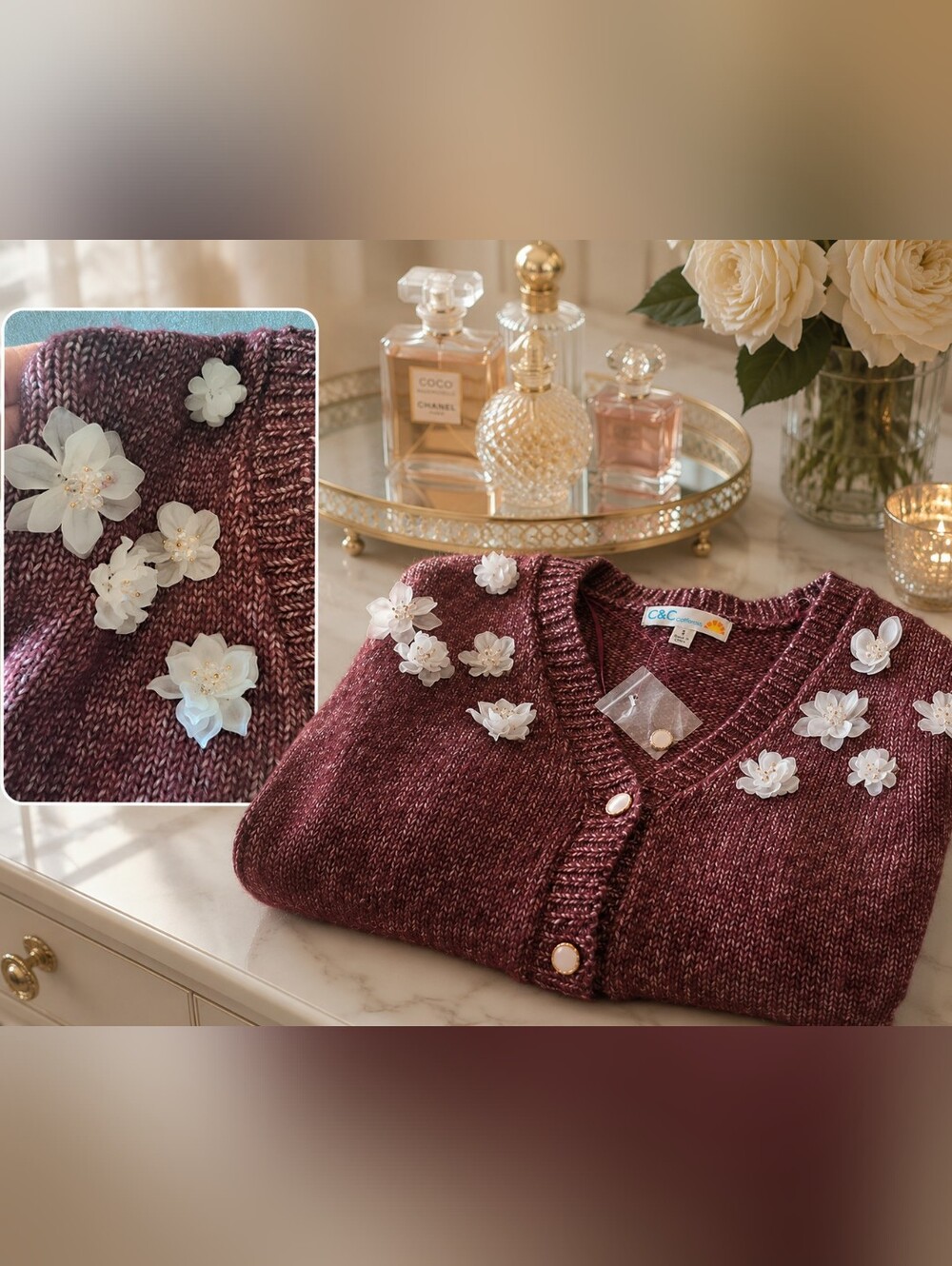 C&C California Floral Appliqué Cardigan – NWT-S